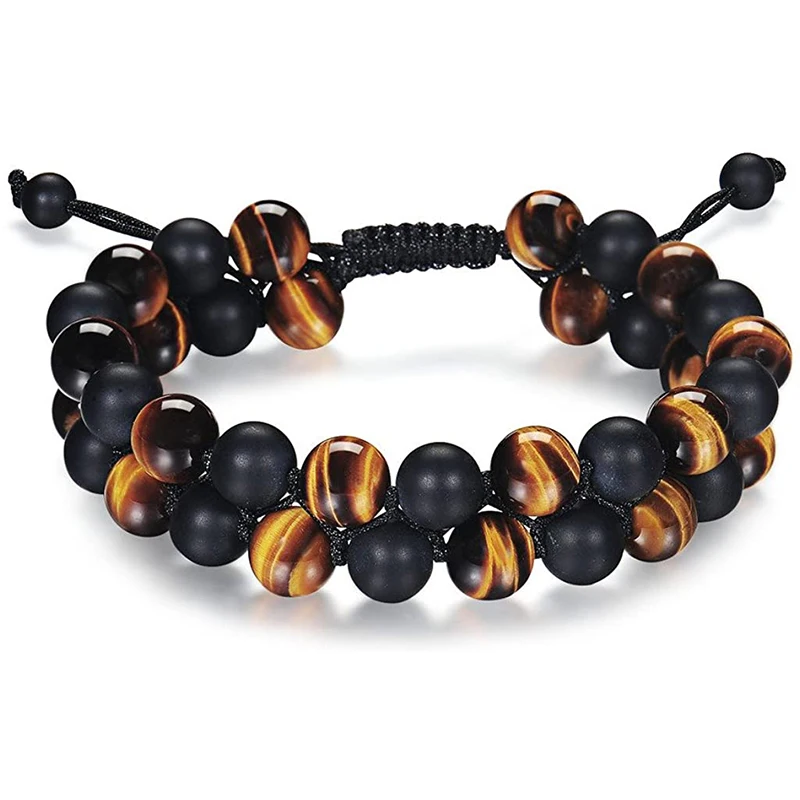 

Tiger Eye Stone Bracelet Men Women - Natural Energy Stone Essential Oil Lava Rock Black Onyx Tiger Eye Beads Bracelet