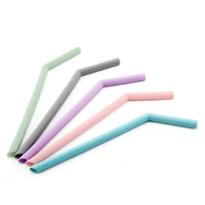 Image of Colorful FDA reusable foldable soft Bend silicone drinking straw