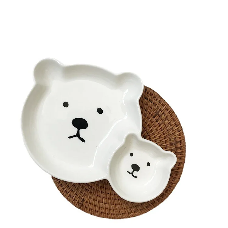 

HT wholesale dish manufacturers kid dinnerware cute panda compartment tray high quality custom printed white hotel plate
