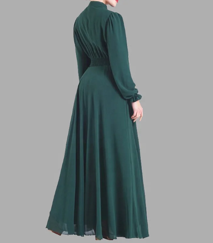 
Wholesale Long Sleeve Dark Blue Embroidered Ethnic Women Muslim Dress 