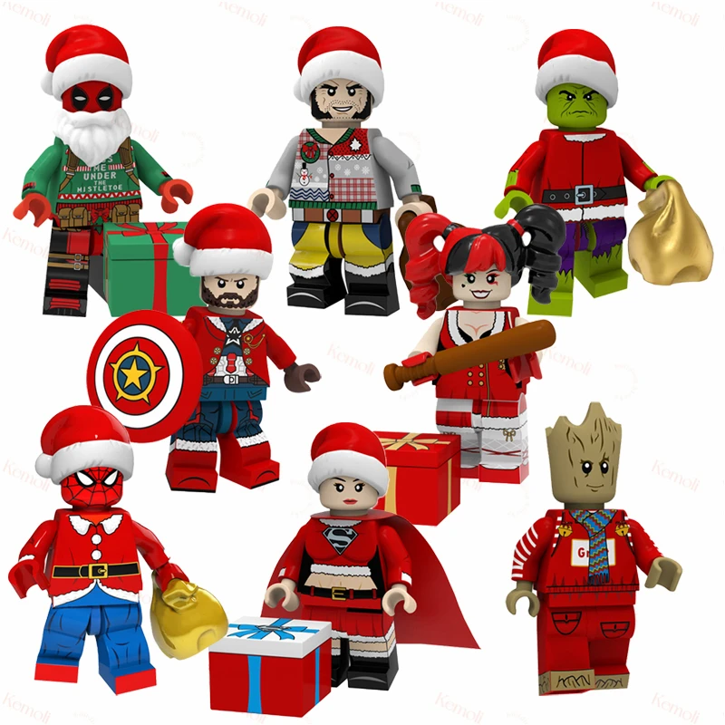 

PG8185 Christmas Super Heroes Captain Groost Spider Harley Quinn Rider Mini Bricks Figure Building Block Kids Educational Toys