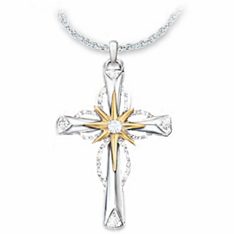

2020 fashion wholesale crucifix shape two-tone cross necklace