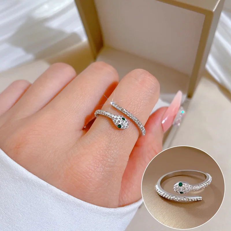 

Fashion Cute Snake Stainless Steel Zircon Adjustable Ring For Women Jewelry Wholesale