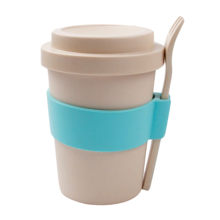 

2020 Mikenda Bio Degradable Eco-friendly Custom Bamboo Fiber Mugs with Spoon Cups, Can be customized