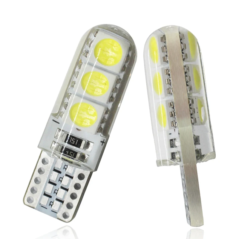 Silicone W5W LED Bulb 5W5 12V 7000K 6 SMD T10 LED Car Interior Dome Reading Light Auto Wedge Side License Plate Lamp White 194