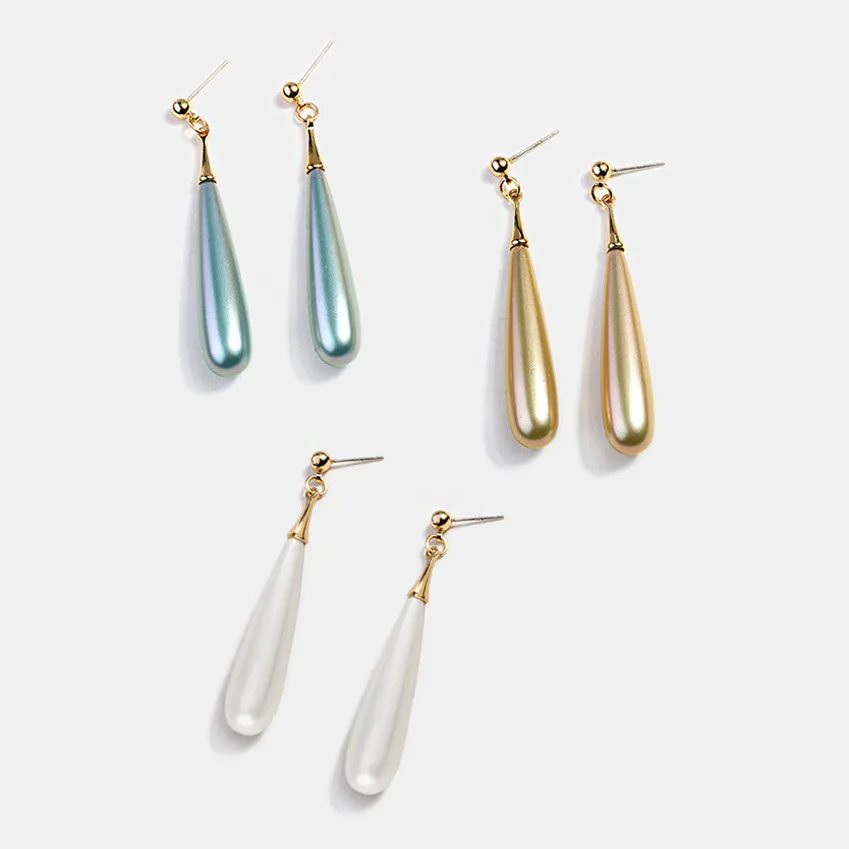 

JUHU S925 silver needle geometric drop earring lovely stylish pearl stud earrings long retro tear drop alloy jewelry for women