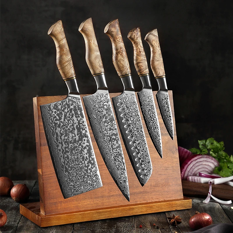 

6PCS Super sharp Damascus steel kitchen chef knife set Figured Sycamore Wood Handle ODM OEM