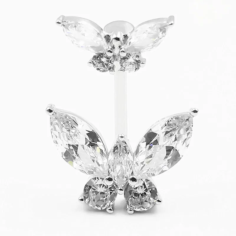 

HOVANCI 3 New 925 sterling silver belly rings butterfly CZ piercing jewelry silver jewelry for women