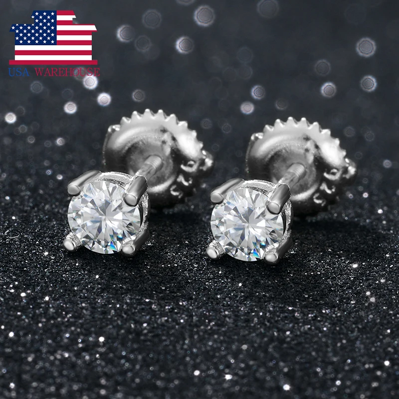 

UAS Warehouse 2022 Hot Sale White Gold Plated 925 Sterling Silver 4mm 0.3ct VVS Moissanite Diamond Stud Earrings