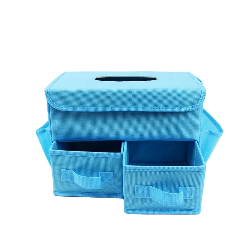 

Directly Factory Eco Friendly Tissue Box Cover Fabric Foldable Tissue Box With 2 Drawer Organizer, Any colors