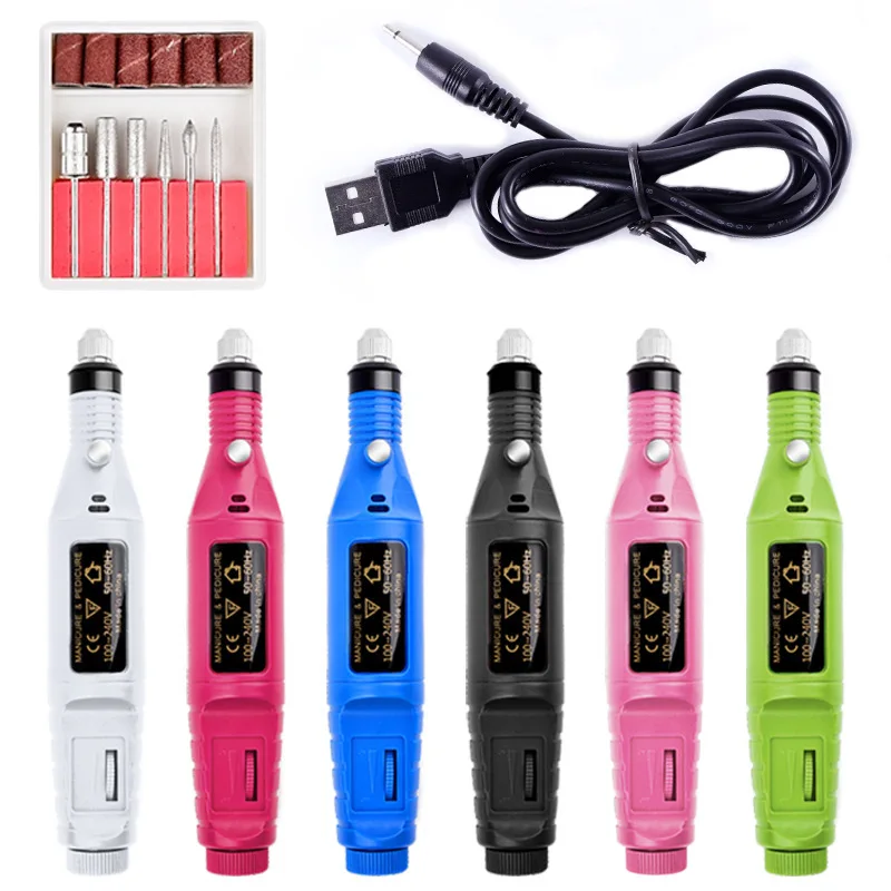 

Hot Sale Mini Portable Pen 6 Colors Cheap Electric Nail Drills Kit USB Nail File Sanding Bands Machine Nail Art Pe