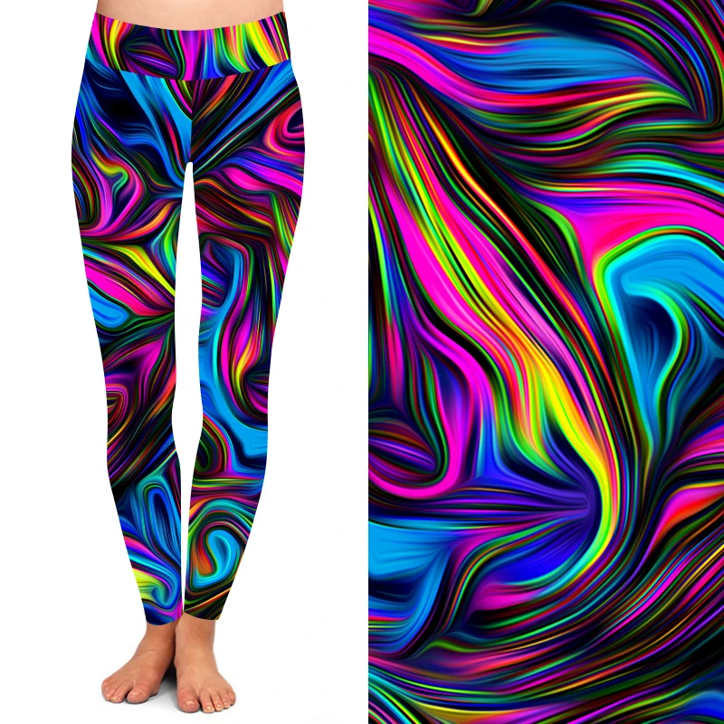

High quality abstract print Women High yoga waist buttery soft 92% polyester 8% spandex leggings for women, As picture