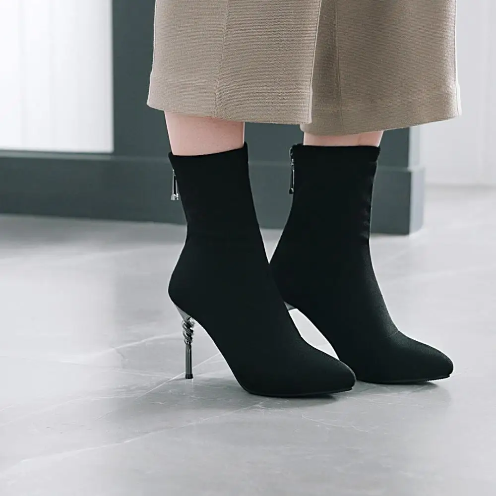

Sexy Pointed Toe Thin High Heels Stretch Stocking Boot Women Gray Black Lady Shoes Ankle Boots Autumn, Black/red/grey/apricot