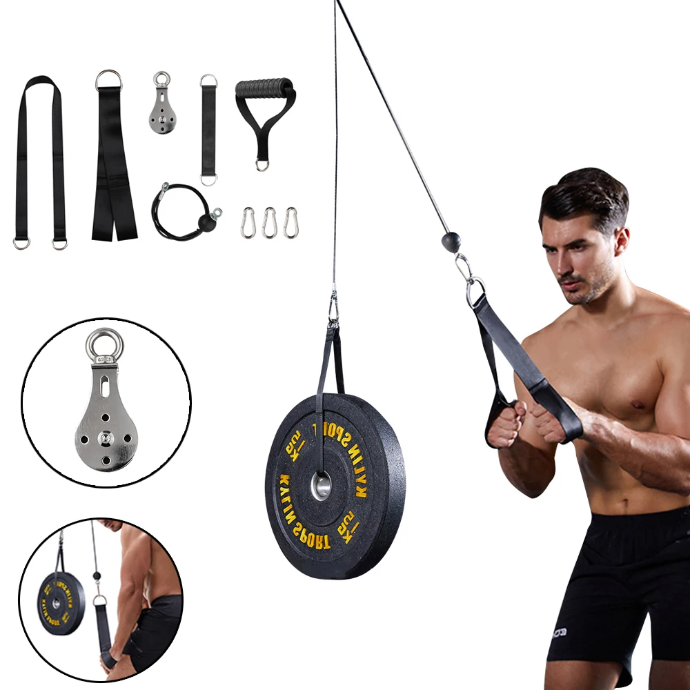 

Home Fitness Pulley Cable Machine, Integrated Gym Equipment Trainer Resistance Band Kit Exercise Band Tricep Rope Lat Machine, Black