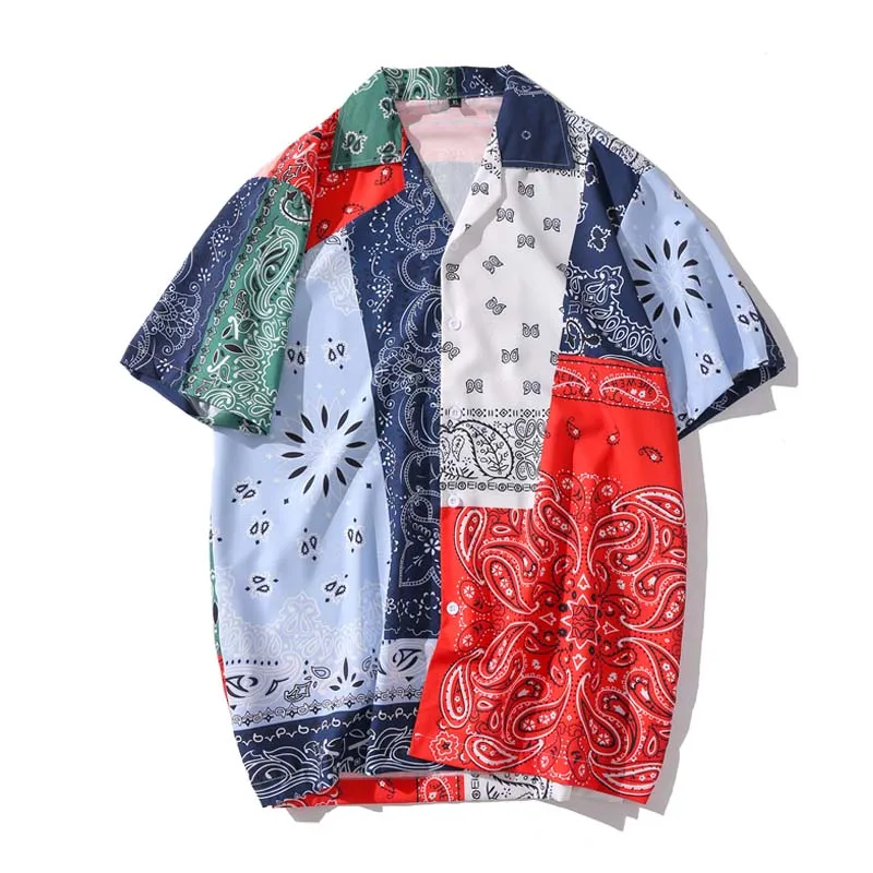 

In Stock Wholesale Multicolor Polyester Paisley Bandana Print Shirt For Men