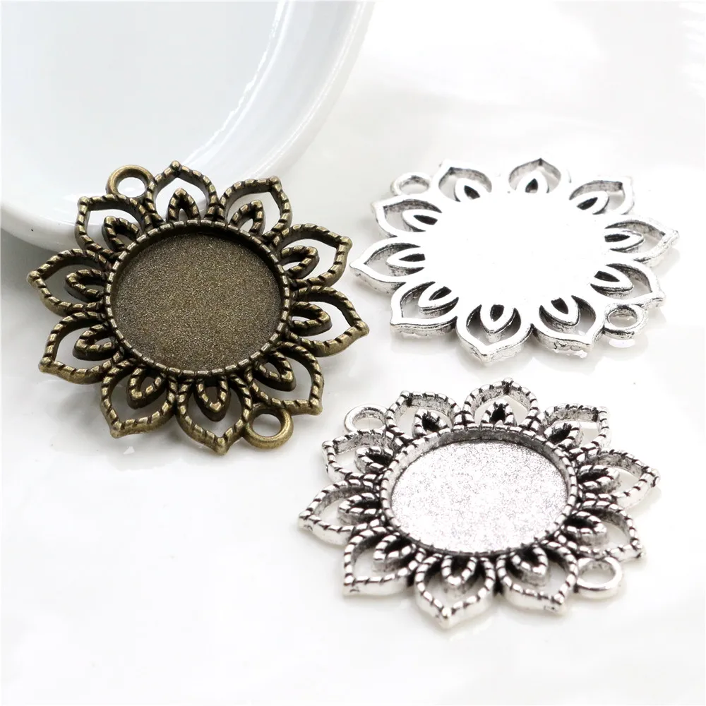 18mm Inner Size Vintage Flower Pendnat Connector Blank Base Setting Bezel Trays DIY Jewelry Making Supplies