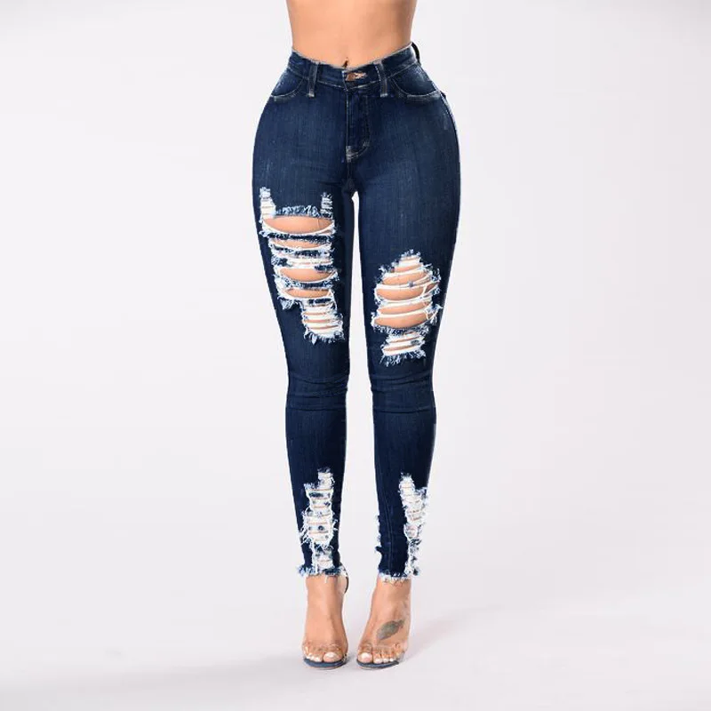 

Wholesale Sexy Womens High Waist Denim Skinny Pants Destroyed Plus Size Women Jeans With Stretch