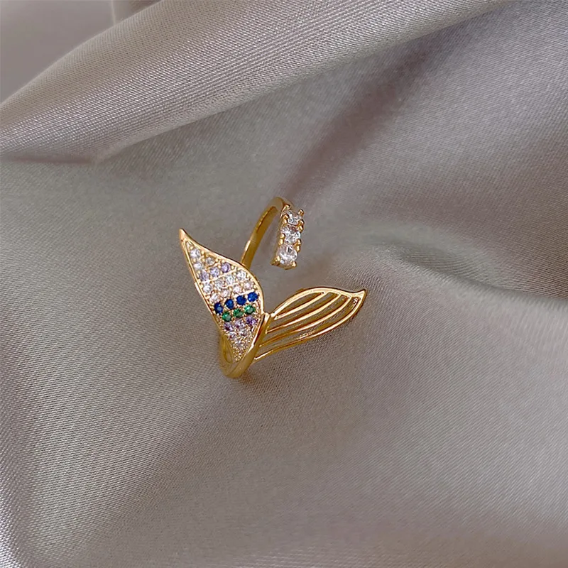 

fashion jewelry trendy open adjustable mermaid tail crystal rings
