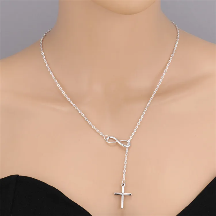 

Multilayer Gold Necklace Designers Retro Pendant Necklace Figure 8 Cross Necklaces For Women, Sliver