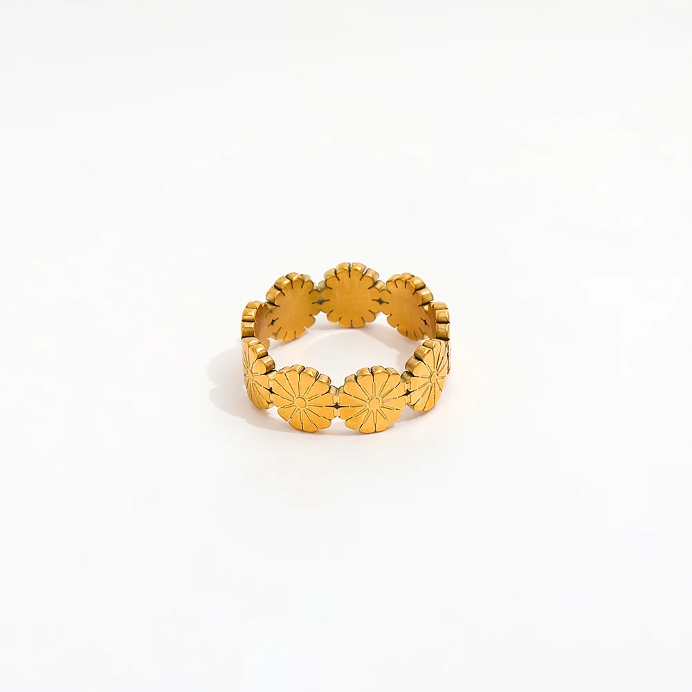High End 18K Plain Gold Daisy Rings Stainless Steel Trendy Simple Gold Plated Jewelry
