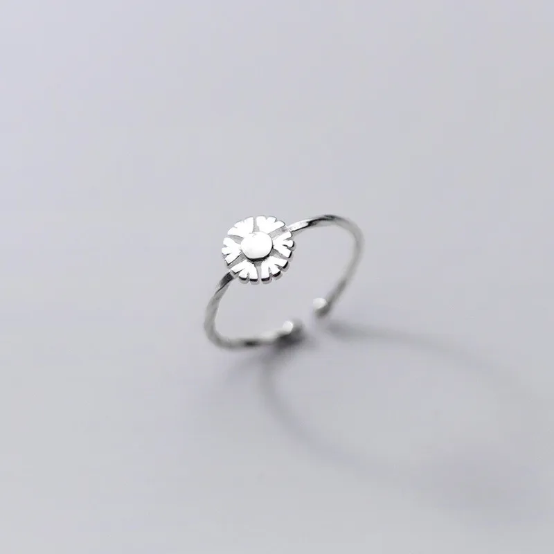 

Korean Style Twist 925 Sterling Silver Snowflake Open Ring, Whit gold