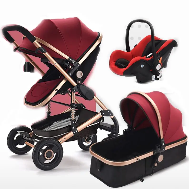 

2020 Hot Sale Baby Strollers 3 In One Luxury Stroller Trolley With Car Seat Baby Pram Strollers%2C+Walkers+, Red/pink/green/black/khaki