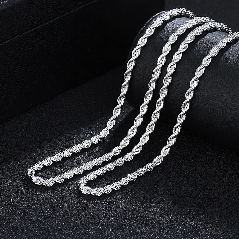 

Minimalist Men's Single Chain Silver Plated Twisted String Necklace Rope Cuban Chain Necklace