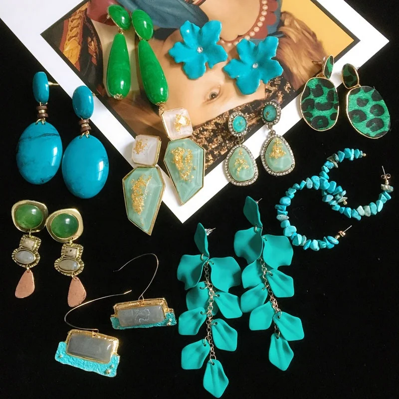 

Kaimei 2021 best products to dropshipping fashion jewelry green geometric drop statement earrings for women korean earrings, Many colors fyi