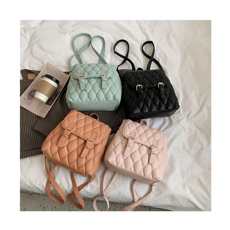 

Women Candy Color Leisure Backpack Quilted Diamonds Lattice Book Bag Crossbody Bags Girls Wild Solid Color Schoolbag Satchel Sac