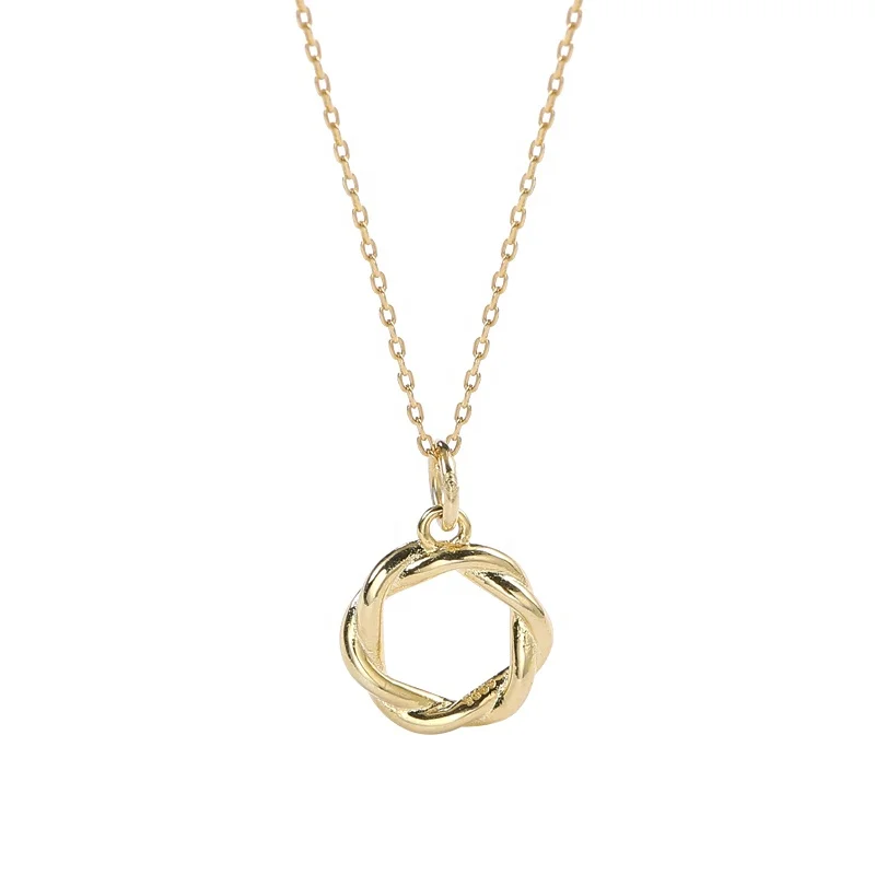 

Minimalist Women Fashion Jewellery 925 Sterling Silver Twisted Circle Pendant Necklace Gold 18K