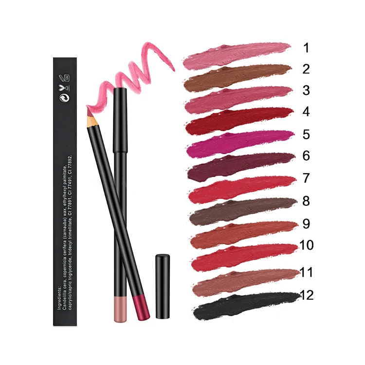 

Black Wholesale Custom Logo Vegan Lipliner Makeup Lip Pencil Cosmetic Lip Liner Private Label Makeup, Muliti-color 12 colors