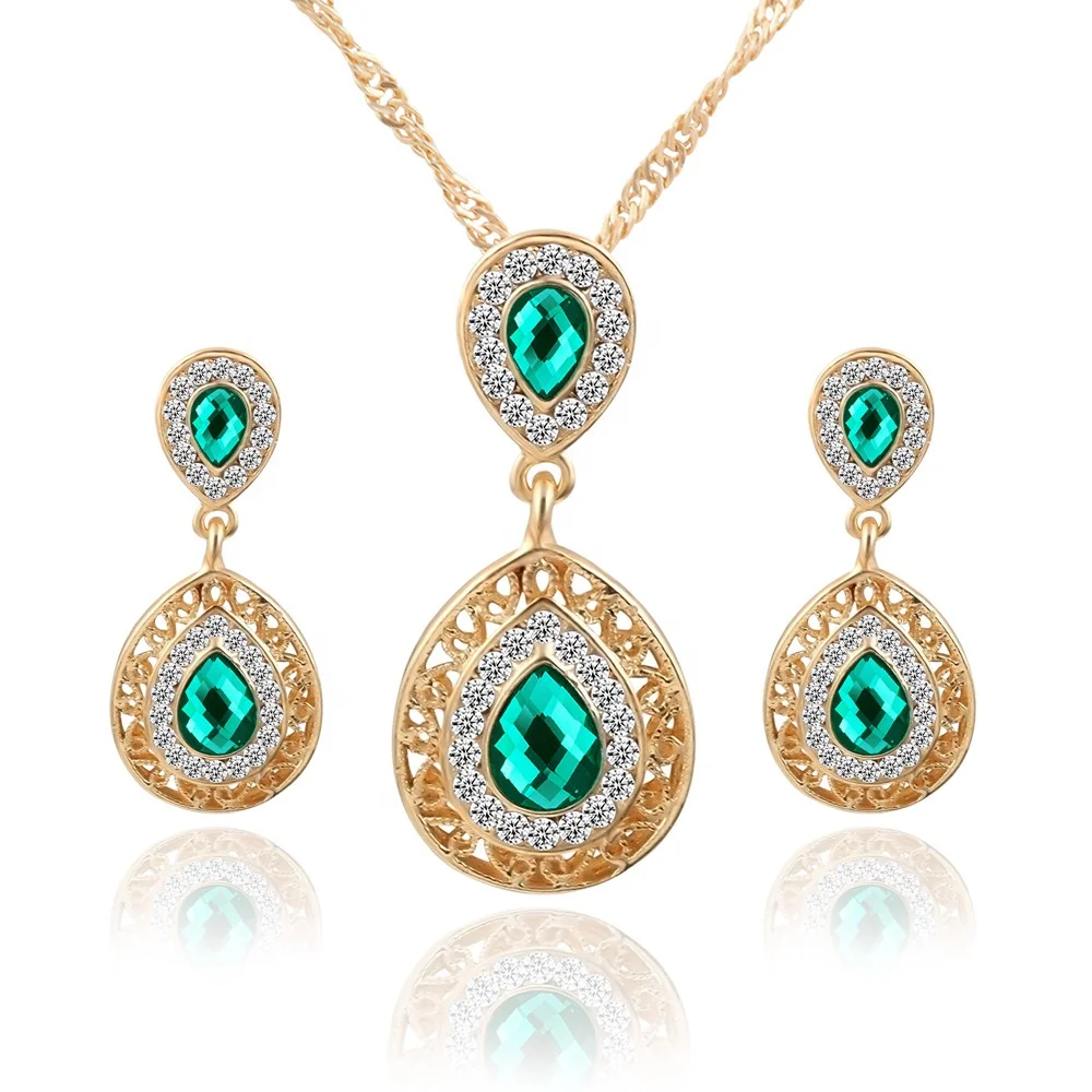 

Hot Sale Models In Online Store Water Droplets Shaped Women Austrian Cystal Jewelry Set, Red, green,blue