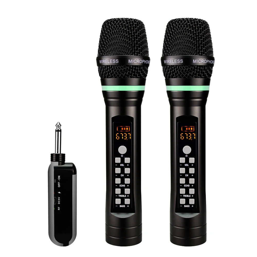 

BAOABOMI newest rechargeable UHF portable echo treble bass channel selectedWireless Karaoke microphone, Black