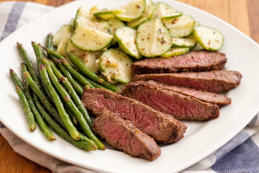 Plated skirt steak with sides