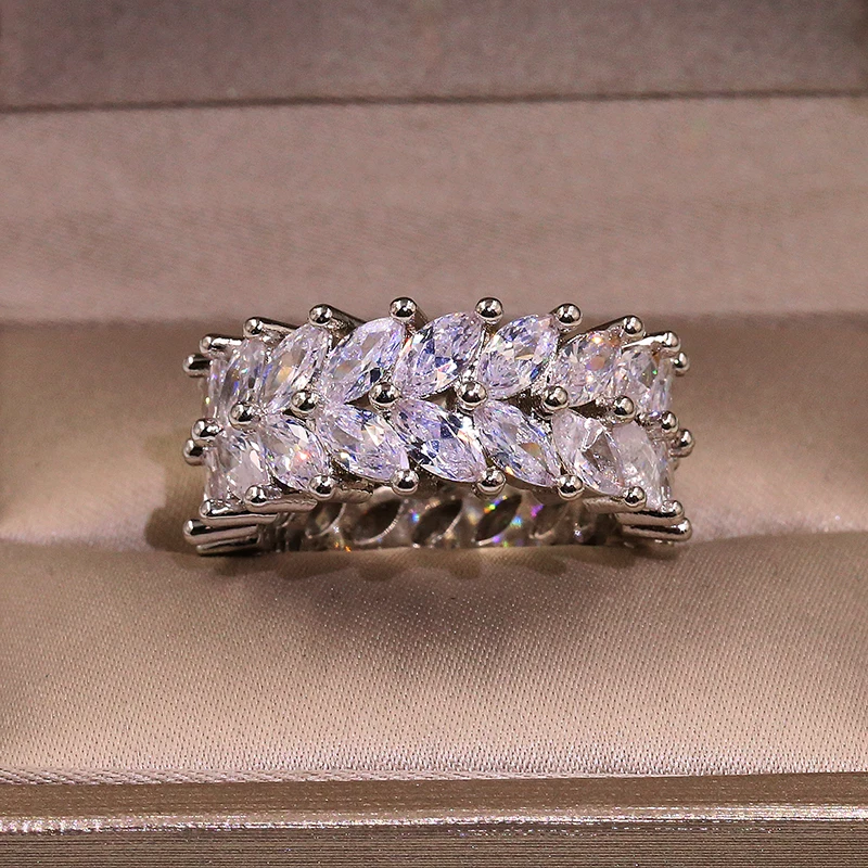

New Design Wholesale Price KYRA0778 CZ Rings Platinum Plated 3A Zircon Eternity Band Rings Jewelry for Women, Silver,green