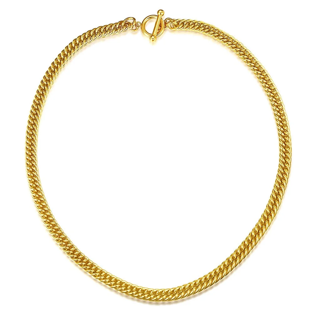 

MECYLIFE Hiphhop OT Closure Stainless Steel Chain Necklace 14K Gold Cuban Necklace