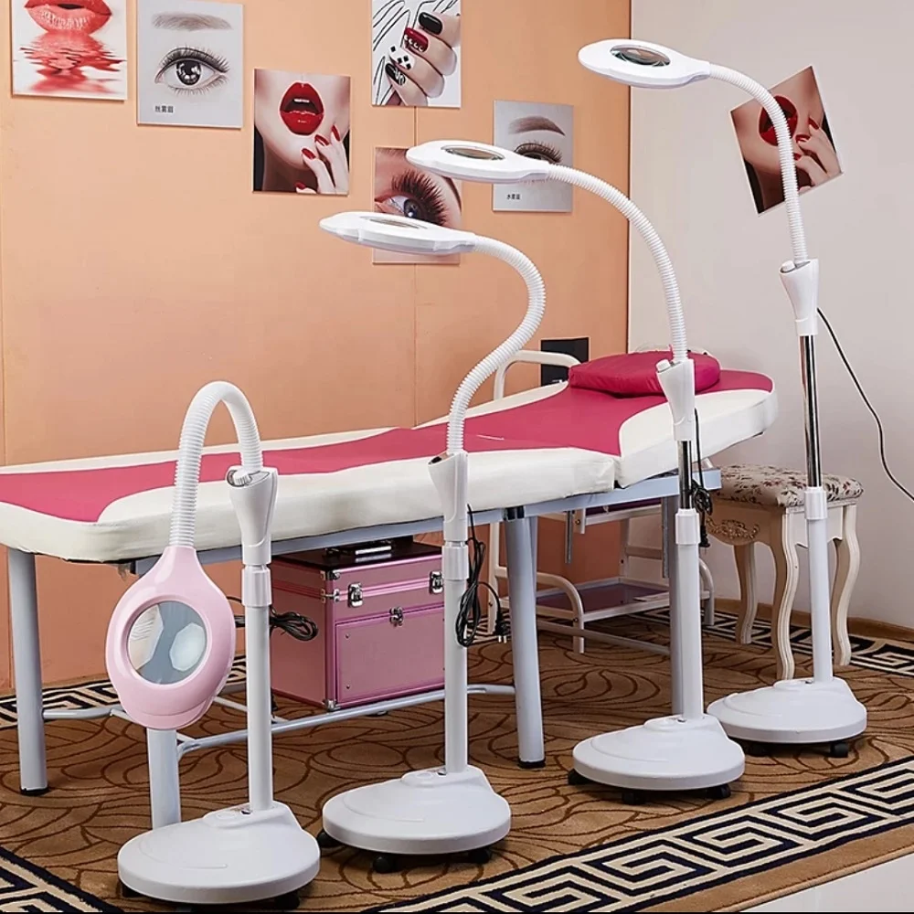 

2021 Etch Lighting Beauty Salon Skin Care Eyelash Dimming Magnifier Floor Lampara Led Magnifying Lamp with Stand, White or pink