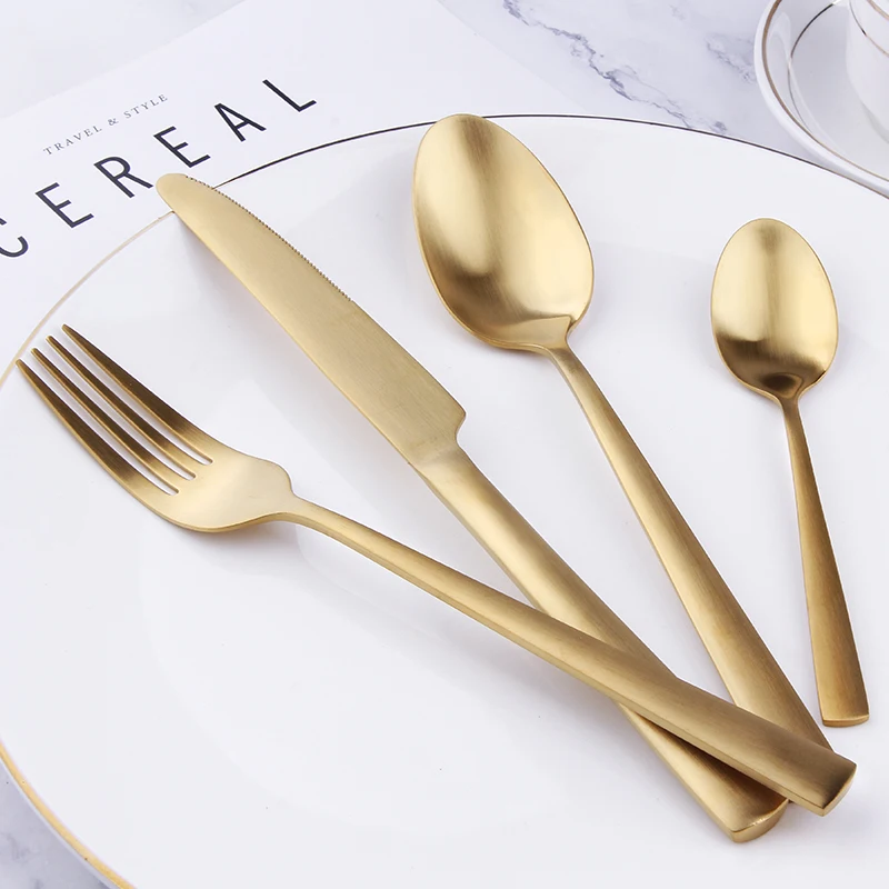 

High Quality Knife Fork Spoon Set Dinnerware Flatware Matte Gold Cutlery Set