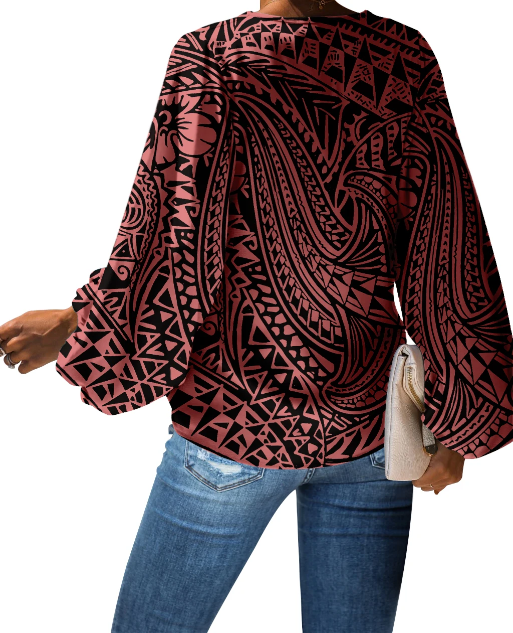 波利尼西亚传统部落风格印花女士雪纺衬衫女式衬衫长袖衬衫的定制雪纺