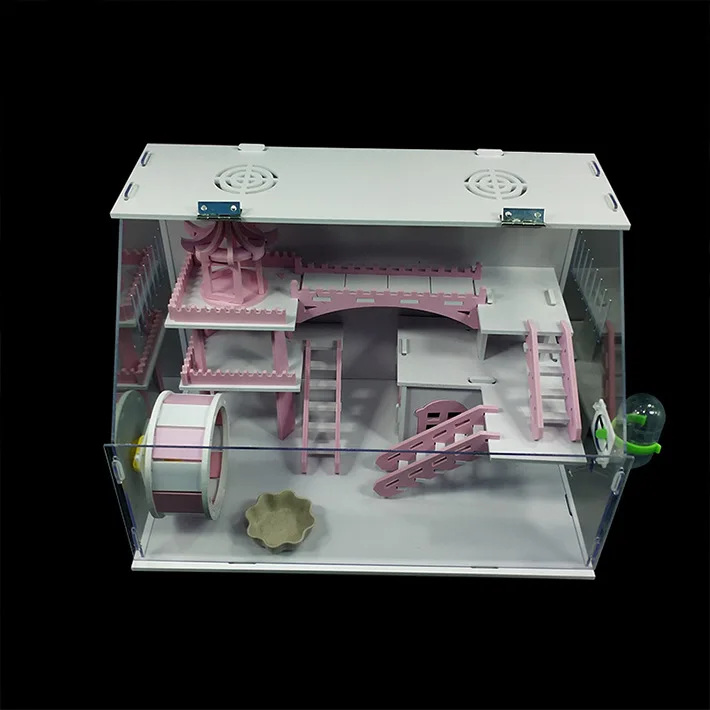 

Luxury Detachable Acrylic Transparent Super Large Double Layer Hamster Cage, Pink yellow
