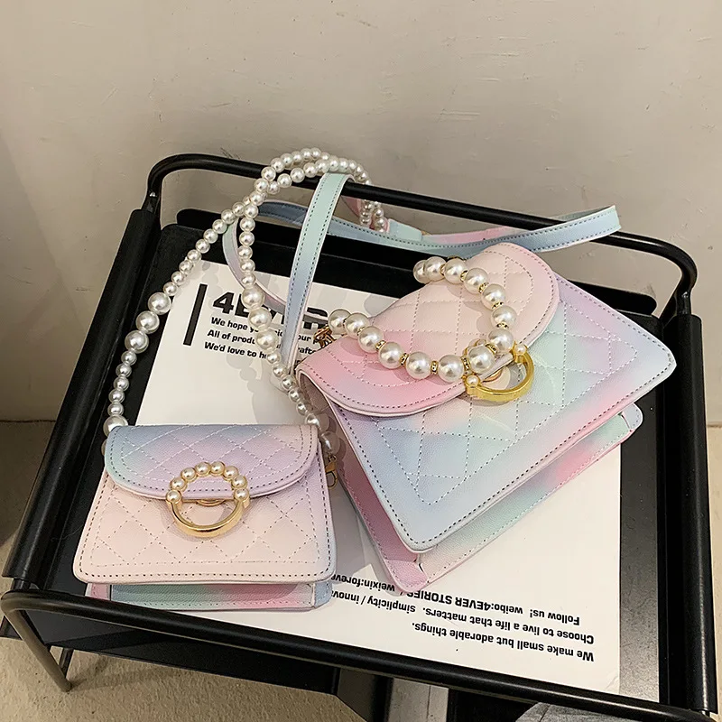 

pearl handle ladies hand bag fashional trend gradient color shoulder crossbody purses and handbags women 2021