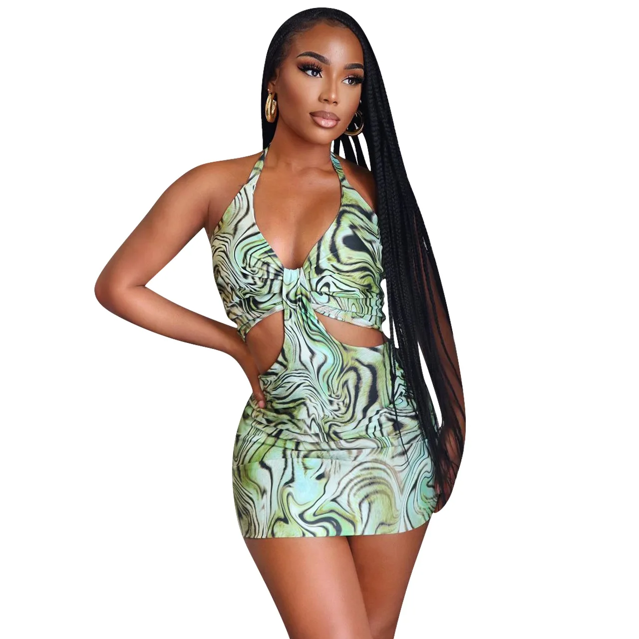 

2021 women's sexy irregular neck strap off shoulder print dress