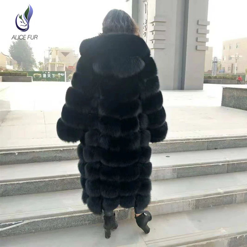 

Wholesale Hot Fashion Winter Hooded Coat Clothing Long Black Real Fox Fur Coat Womens 2019, Black or custom color