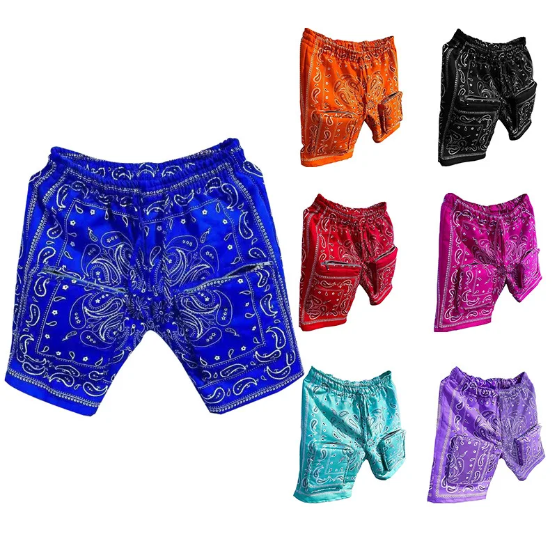 

2021 Street wear hip hop men bandana shorts print tactical cargo pants with pokect sports wear pant bandana shorts men, As picture or customized color