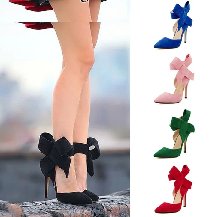 

hb10160a pointed toes high-heeled shoes big butterfly high thin heels women shoes, Red, green, black, blue, pink