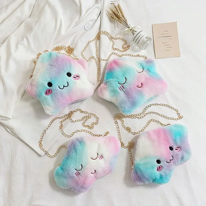 

Designer Cartoon Little Star Mini Plush Purses Chain Tote bag handbag for kids young girl