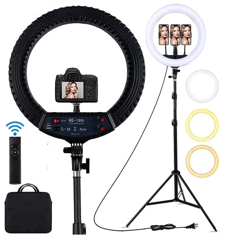 

18" Aro Selfis 55W Dimmable LED Photographic Light, 3000-6000K Makeup Live Video Ringlight with 1.9M Tripod and Remote