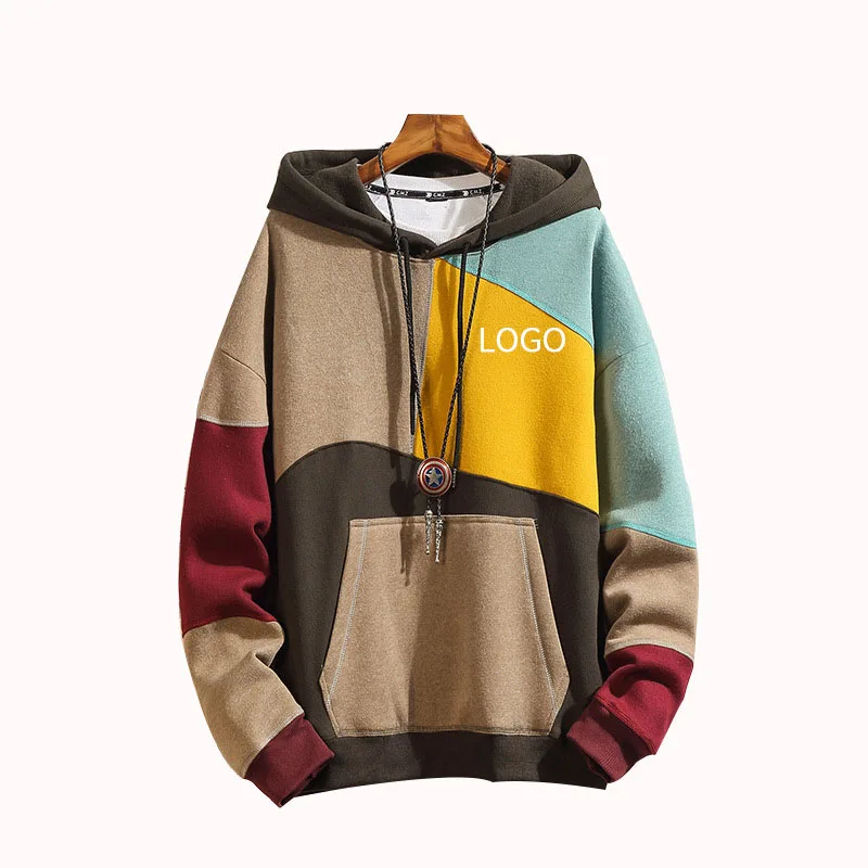 

Custom Logo Printing Factory Hight Quality 60% Cotton 40%polyester Color Block Hoodie For Men, Yellow, khaki