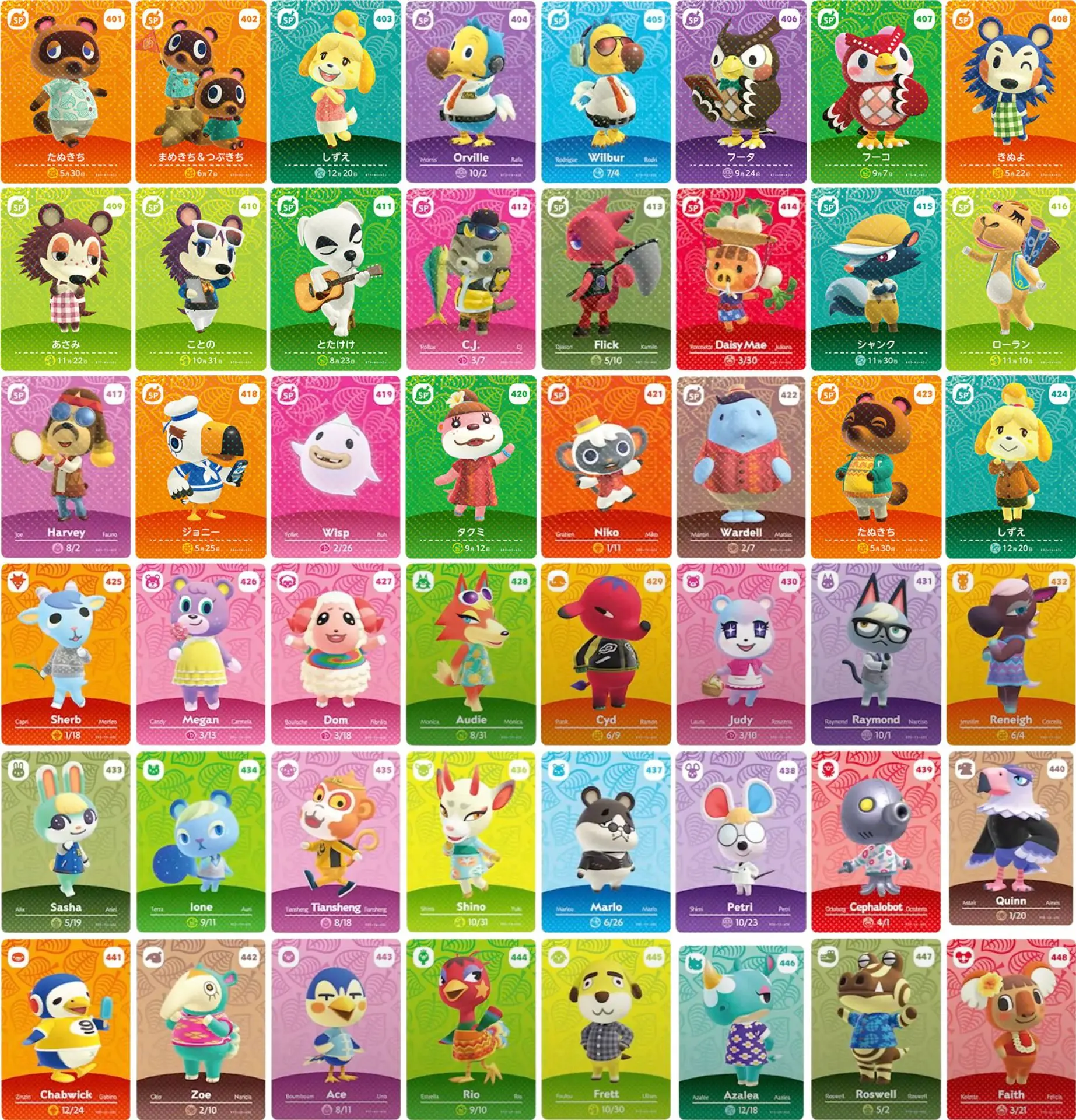

2021 new design 1-5 series Switch amiibos cards with 504 Villagers Nintendo Switch & 3DS Animal Crossing NFC Amiibo Card, Multi colors