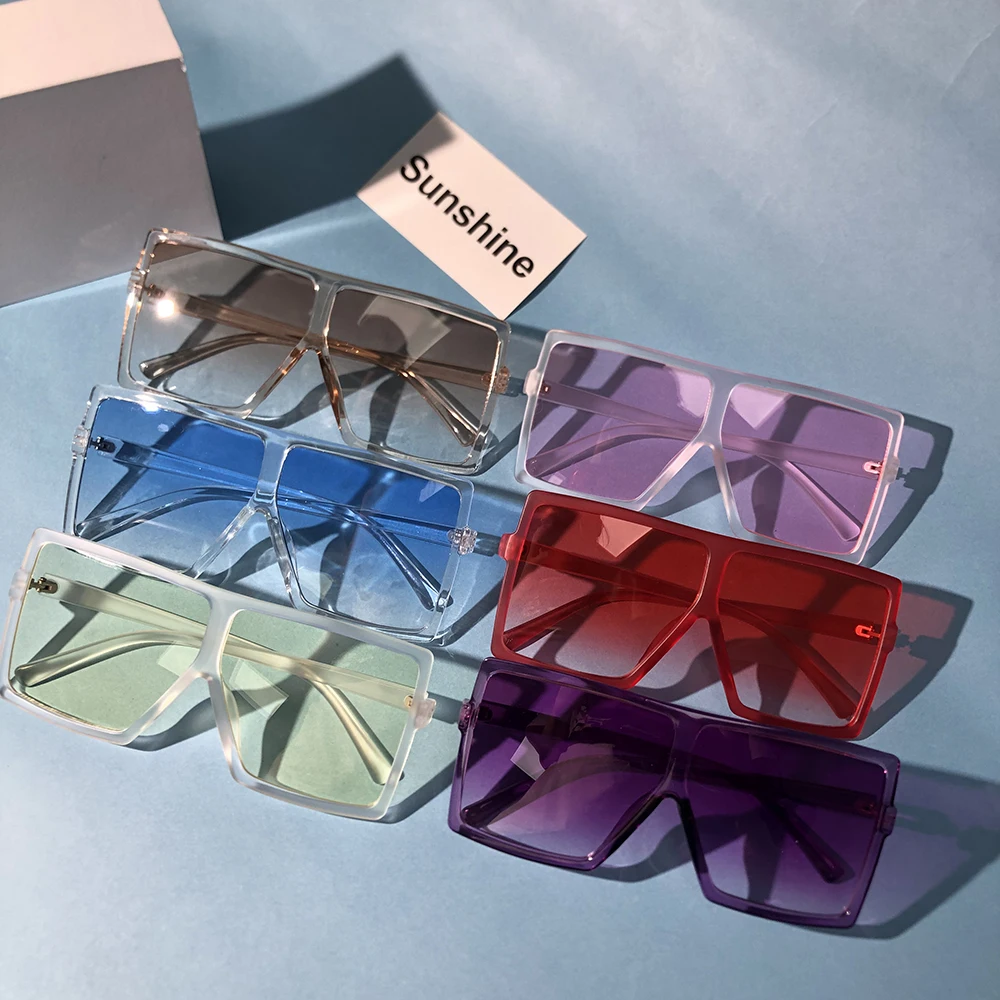 

2020 branded fashion flat top sunglasses for women oversize Black Eyewear Oculos